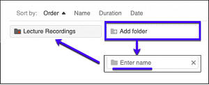 Steps to Create a sub-folder in Panopto - Click on Add folder, enter the name, hit enter