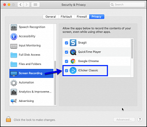 mac allow iclicker to record screen
