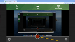 Screen showing what will be captured and a red record button.