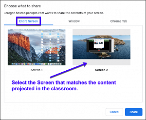 Choose what to share, window allows user to select the screen they want to record.