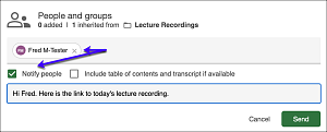 Screen showing where to add students names to give permission to view a video