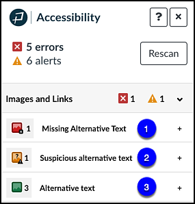 PopeTech Accessibility Checker Images and Links section open