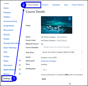 Canvas settings course details tab