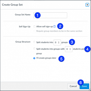 Canvas Add Group Set Window with Numbered Sections