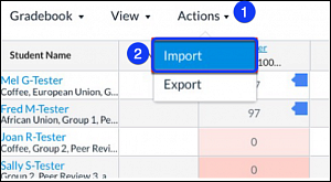 Screenshot of Action Menu showing import and export buttons