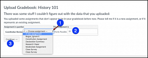 Screenshot showing the assignment identifier dropdown menu