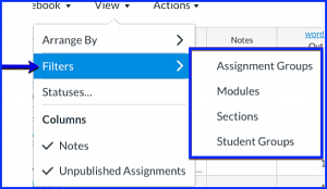 Canvas Gradebook View Menu Filter