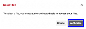 Click on the "Authorize" button to allow Hypothesis access Canvas files