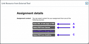 Hypothesis Assignment Details window where the item to be annotated is selected - web page, PDF from Canvas or PDF from OneDrive