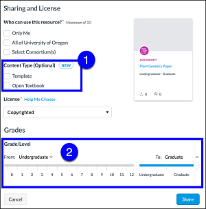 canvas commons content type and grade level filter options