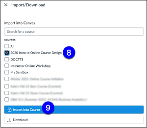 Commons Import/Download Select Course