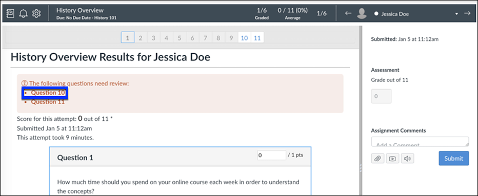 Quiz SpeedGrader Overview