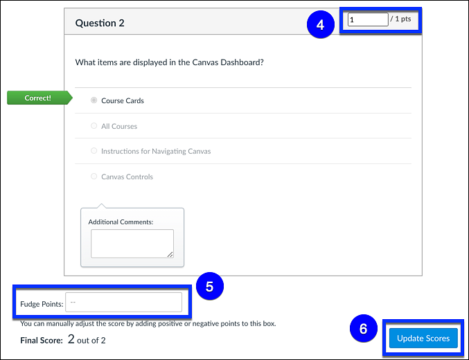 SpeedGrader Adjusting Quiz Score