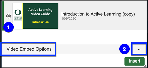 select panopto video and embed options for canvas assignment