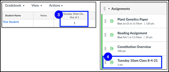 iClicker assignment created in Canvas gradebook view and assignment view