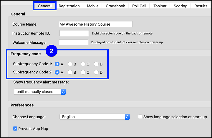 iClicker frequency code settings