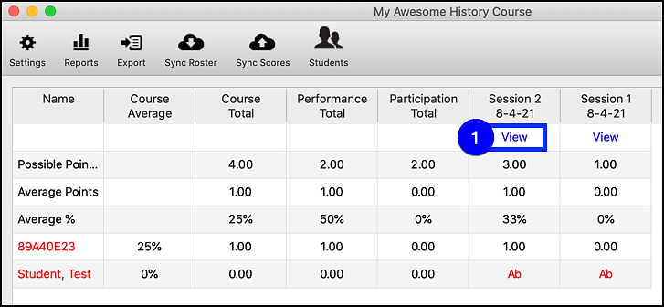 iClicker gradebook view