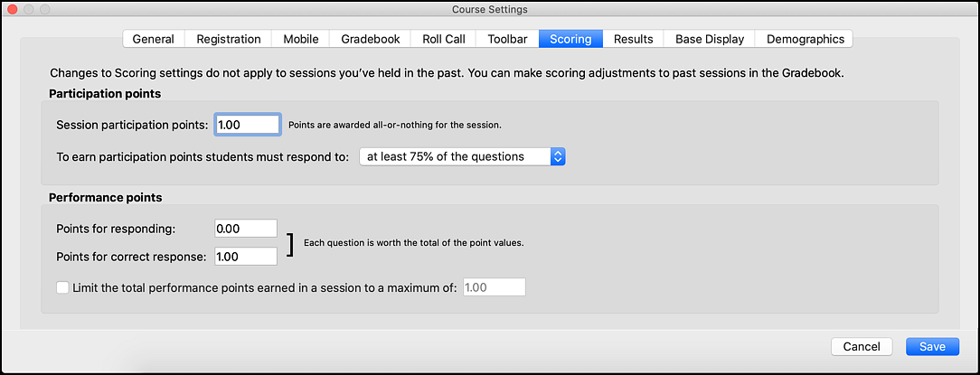 iClicker new course settings scoring options